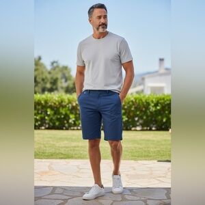 Mizzen+Main Men's Blue Flat-Front Performance Shorts 7"